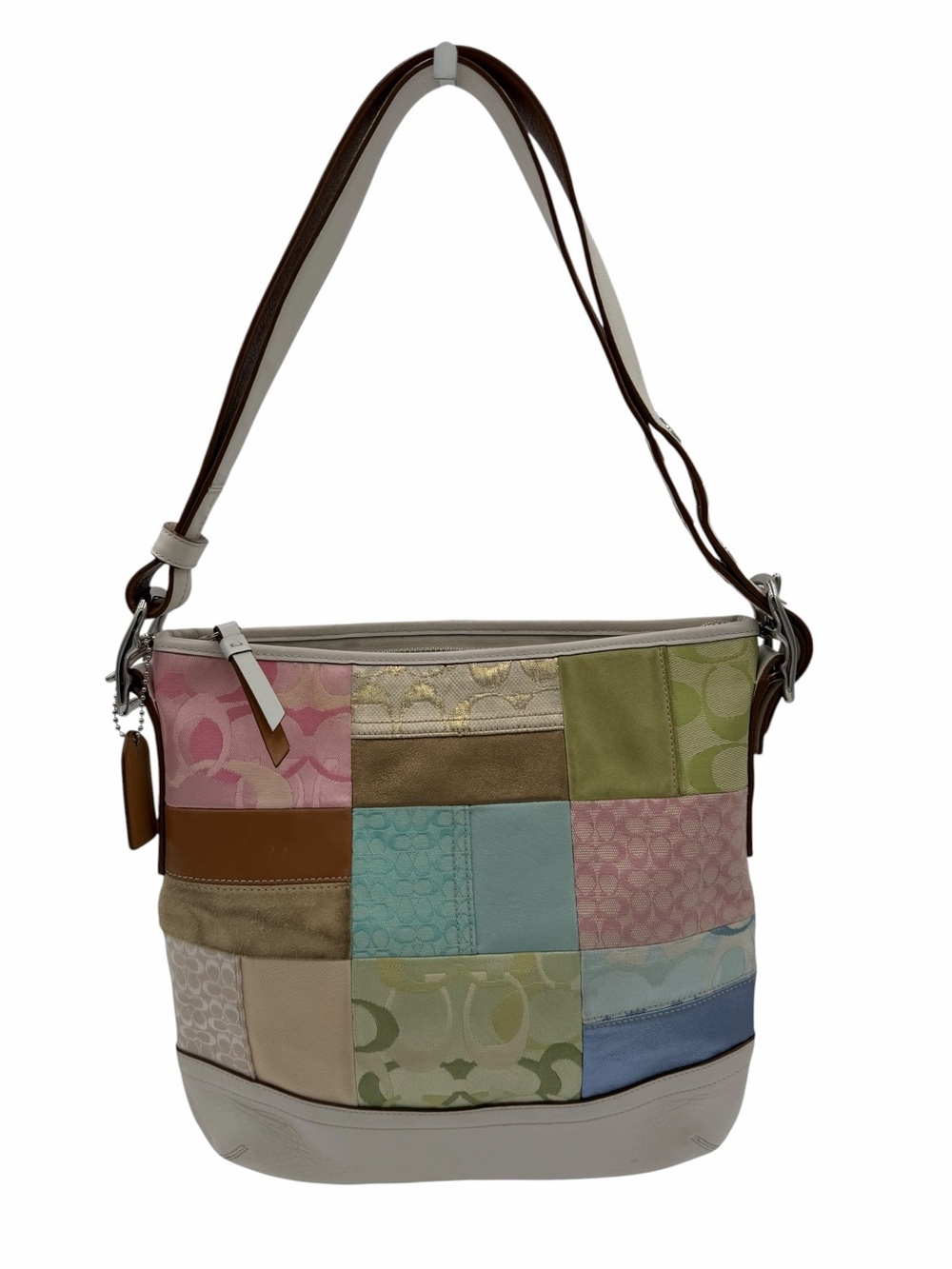 Coach Pastel Patchwork Hobo Shoulder Bag White Leather Y2K Rare F10877